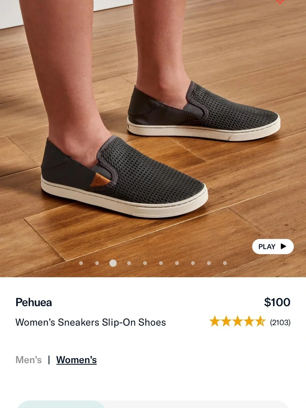 Olukai Pehuea Mesh Slip-On Sneakers in Charcoal Gray Women’s 10
